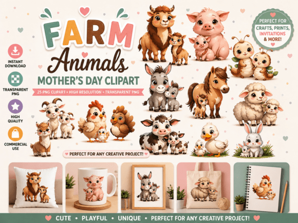 25 Mother's Day Farm Animal Moms Clipart: Rustic Charm for Your Projects