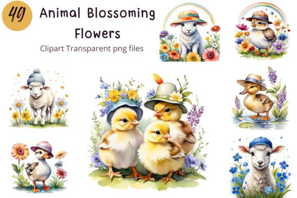 Animal Blossoming Flowers Clipart: Whimsical Designs