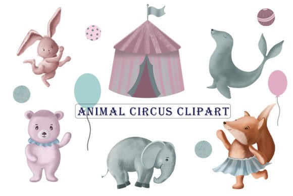 Animal Circus Clipart, Pattern, Sticker Set for Designers