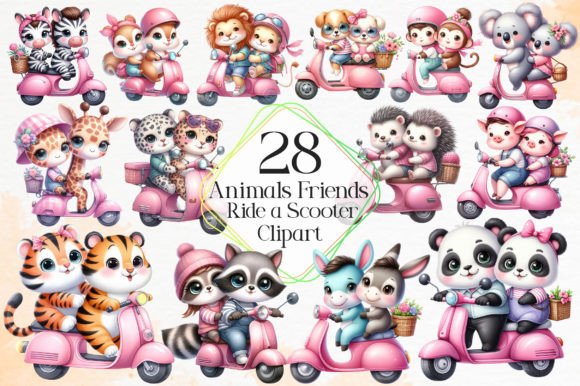 Animal Friends Ride a Scooter Clipart: Charming Visuals for Creative Projects