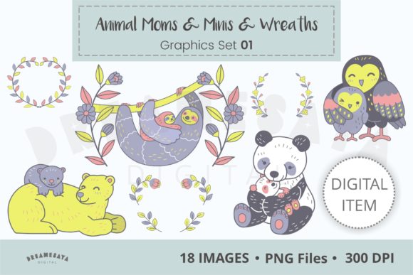 Animal Moms & Minis Clipart 01: Whimsical Art for Your Projects