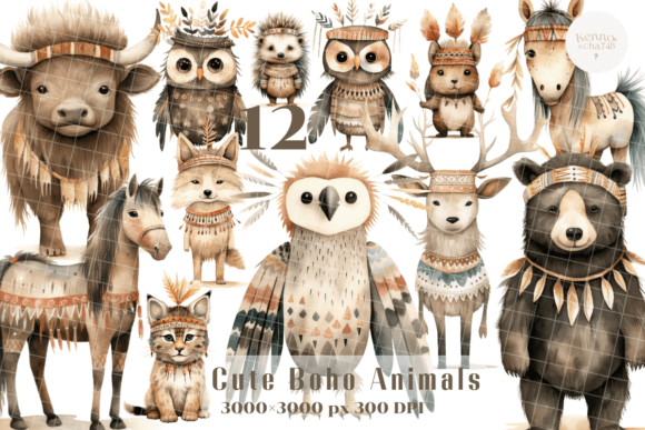 Boho Animals, Tribal Clipart: Infusing Handmade Charm into Modern Design