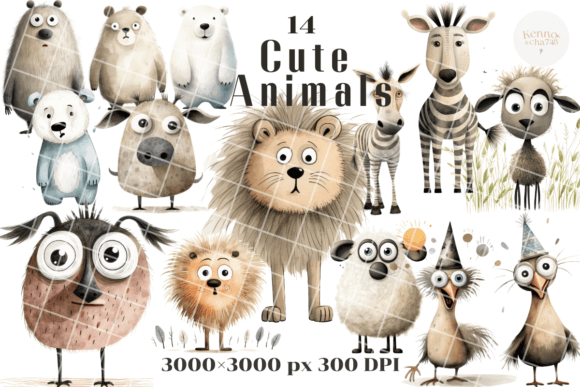 Charming Design Elements: The Cute Animal Clipart Set for Greeting Car