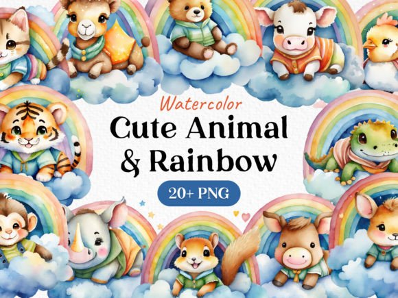 Colorful Creativity: The Bundle Rainbow Cute Animal Clipart PNG