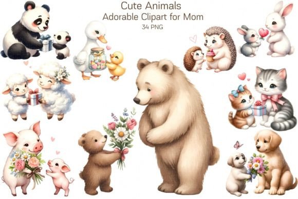 Cute Animal Clipart for Mom: Sublimation & Craft Designs