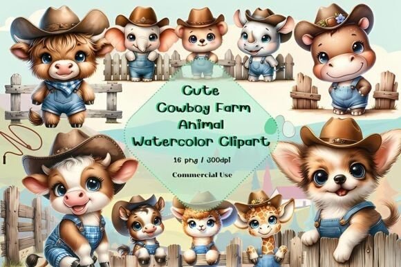 Cute Cowboy Farm Animal Clipart: A Rustic Design Toolkit