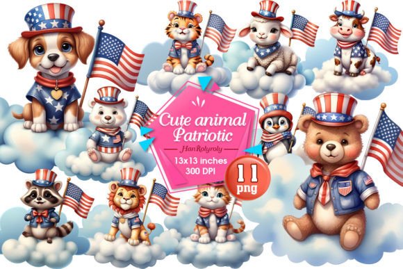 Cute Little Animal Patriotic Sublimation: Whimsical Design Assets