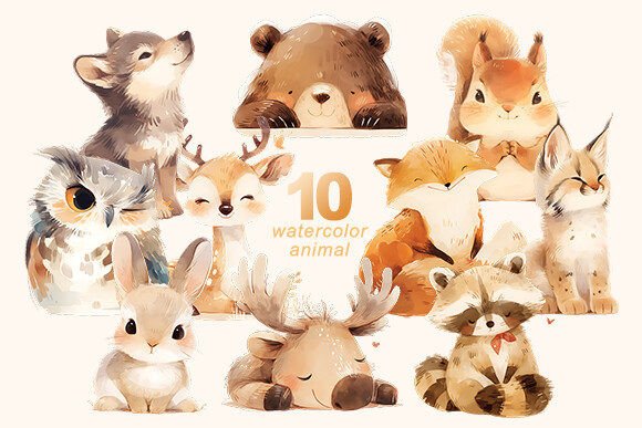 Enchanting Watercolor Animal Bundle for Creative Projects