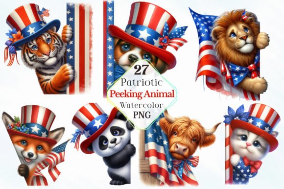 Patriotic Peeking Animal Clipart: Adding Whimsy to Your Designs