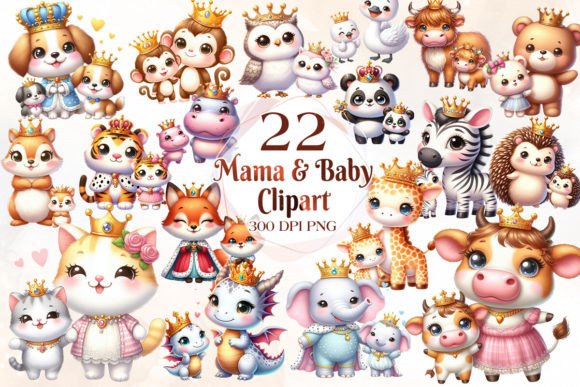 Royal Mom and Baby Animal Clipart for Creative Projects