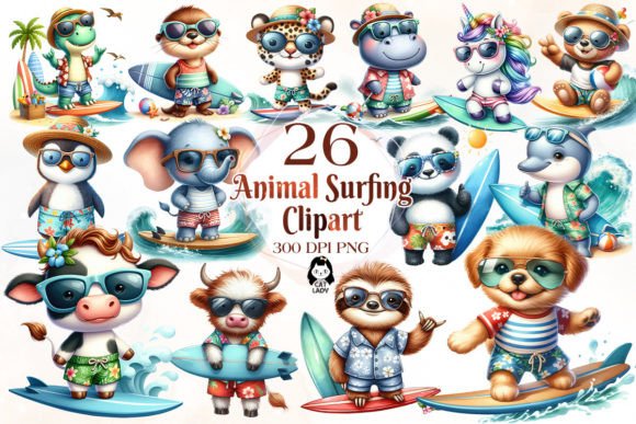 Summer Animal Surfing Clipart Bundle: A Splash of Fun for Your Designs