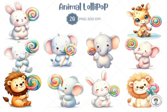 Whimsical Design Assets: The Cartoon Animal Lollipop Set