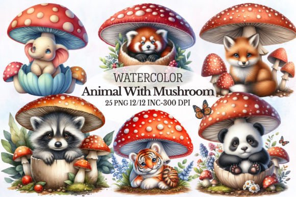 Whimsy and Warmth: Using Watercolor Animal with Mushroom Clipart